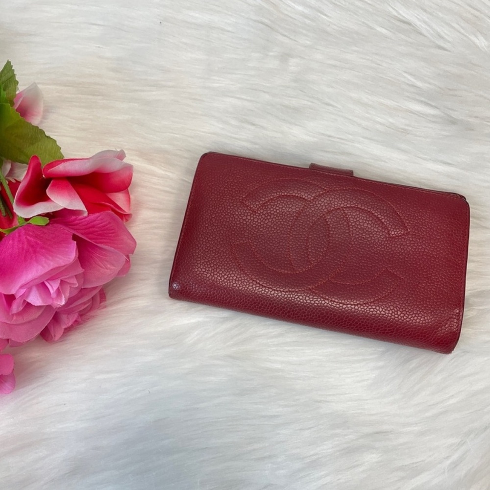 Chanel CC Caviar Leather Wallet Red